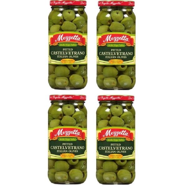 Mezzetta Italian Pitted Castelvetrano Green Olives -8 oz. Pack of 4 Jars