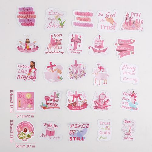 100PCS Bible Verse Stickers, Pink Self-Adhesive Waterproof Christian Jesus Scripture Decal with Religious Bible Verses Motivational Stickers for Adults Based Gifts