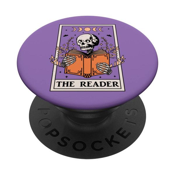 The Reader Tarot Card Skeleton Reading Book Bookish PopSockets Swappable PopGrip