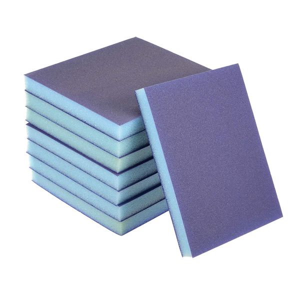 sourcing map Sanding Sponge Blocks 220-Grits Medium Grit Sand Block Pad for Kitchen Metal/Drywall/Wood Blue 8pcs