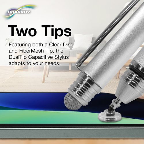 BoxWave Stylus Pen Compatible with Frunsi T11 (10 in) - DualTip Capacitive Stylus, Fiber Tip Disc Tip Capacitive Stylus Pen - Metallic Silver