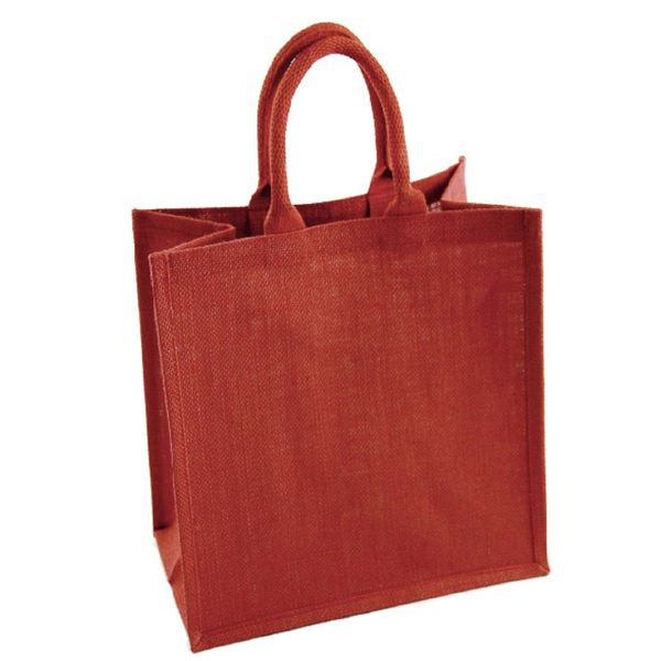 2 x Large Red Jute Shopping Bag - Plain Natural Hessian