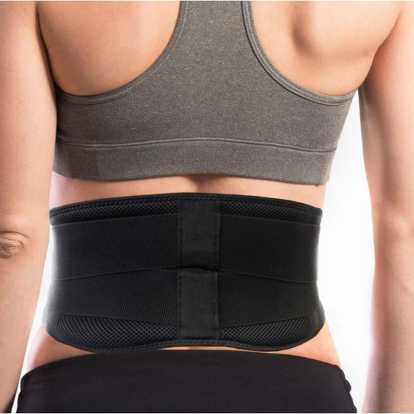 AllyFlex Sports Lightweight Back Brace for Lower Back Pain Relief, Breathable Mesh Material with Dual Lumbar Pads, Adjustable Discreet Design Slim Fit for Under Clothes Wear, X-Small/Small