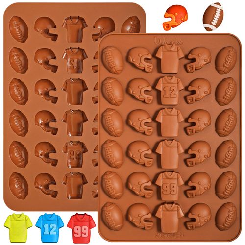 Webake Football Chocolate Mold, 30-Cavity Football Silicone Mold Shaped with Football, Helmet, and Jersey, Football Mold for Chocolate, Candy, Cupcake Decorations, Pack of 2