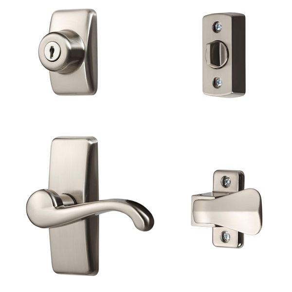 Ideal Security Door Lever with Keyed Deadbolt Lock for Storm and Screen Doors, Satin Nickel (4-Piece Set)