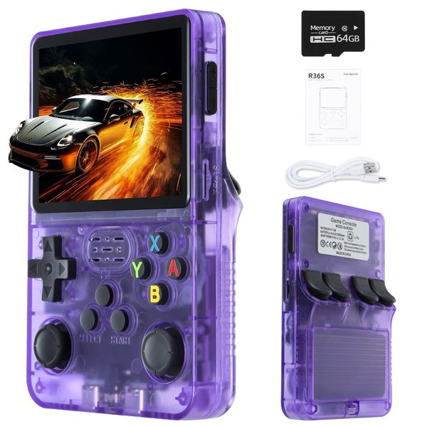 Skrmooning R36S Retro Handheld Game Console, 15000+ HD Classic Games with 64G TF Card, 3.5" IPS Screen, Built in 20+Emulators 3200mAh Battery, Portable Arcade Video Gaming Console Gift for Adults Kids