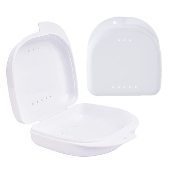 2 PCS Orthodontic Retainer Case,Retainer Case,Denture Case with Ventilation Holes for Mouth Guard and Floss. (White)