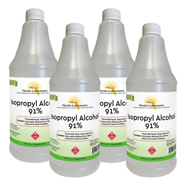 ISOPROPYL ALCOHOL Rubbing 91% - Pack of 4 Quarts - USA Made - SAME DAY SHIPPING