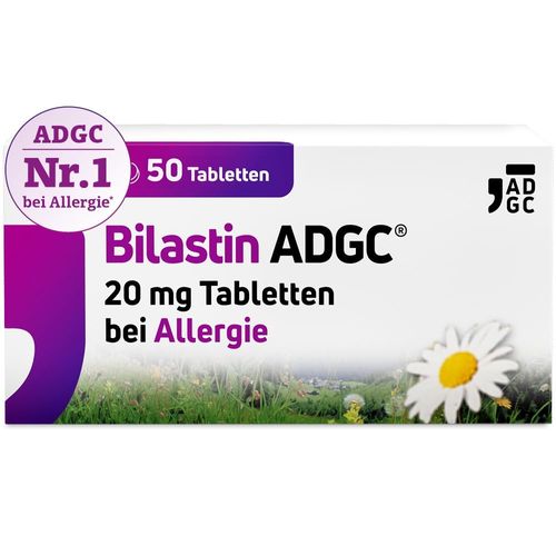 Bilastin ADGC® 50 St - Allergietabletten bei Heuschnupfen - schnell & langanhaltend bis 24 St. wirksam bei allergischem Schnupfen, Nesselsucht(Urtikaria), Juckreiz, Tierhaar- und Hausstauballergie