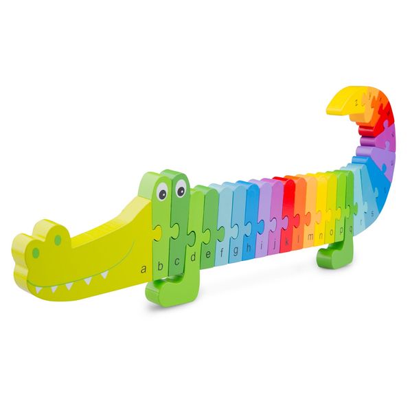 New Classic Toys Alphabet Puzzle Crocodile Educational Wooden Toys for 3 Year Old Boy and Girl Toddlers Learn The Alphabet