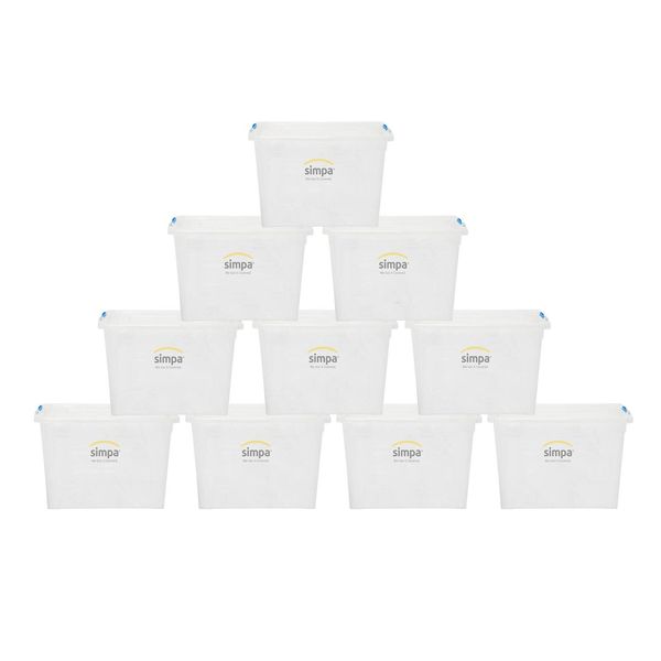 80 Litre 80L Stackable Plastic Storage Box with Clear Click Lock Closure Lid - 39cm (H) x 58cm (L) x 40cm (W) - Set of 10