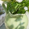 Green & White Flower Vase Pitcher Jug Vase Water Tight Decorative Earthenware Ceramic Table Centrepiece Spring Summer Easter Décor Gift Idea