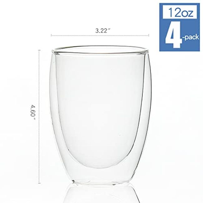 [4-Pack,12Oz] Glass Cups, Double Walled Thermo Espresso Glasses, Insulated  Coffee Mugs, Drinking Glasses