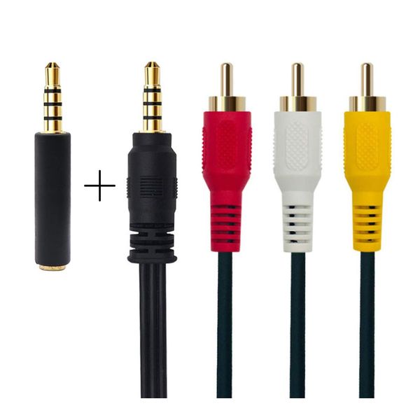 QiCheng&LYS 3.5 mm to RCA AV Camcorder Video Cable,3.5mm Male to 3RCA Male Stereo Audio Video AUX Cable for Smartphones,MP3 Tablets Speakers Home Theater-5ft/1.5m