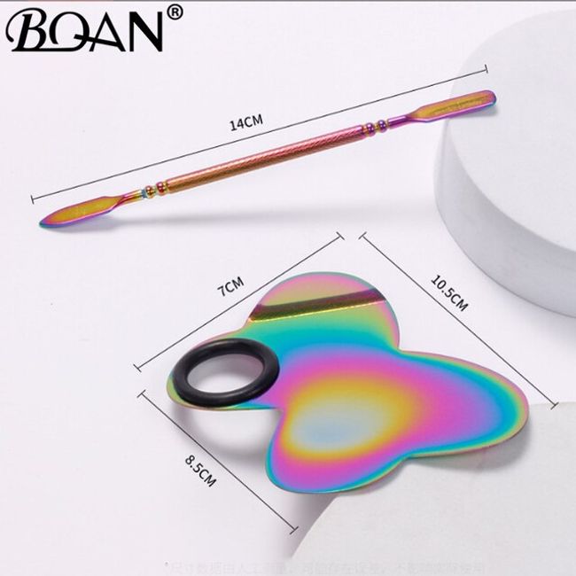 BQAN Rainbow Acrylic Makeup Color Mixing Palette Spatula Mixing Foundation Lip Eyeshadow Nail Art