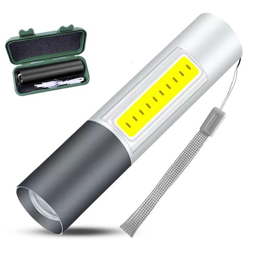 YODANCELEAPS Rechargeable Mini Handheld Flashlights Portable Pocket Super Bright Flashlight Strong LED Flash Light with Side Light for Home Outdoor Emergency (Silver)