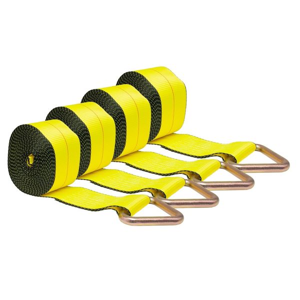 (4 Pack) 4 in. x 30 ft. Winch Straps w D Ring