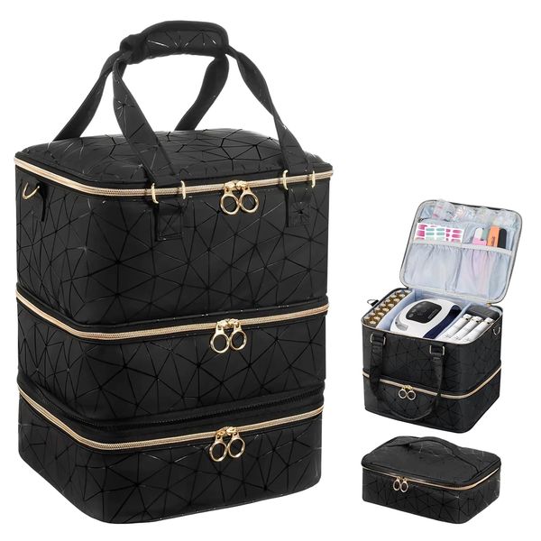 Nail Polish Organizer, Three Layer Nail Technician Case, Makeup Bag Cosmetic Case, Pu Nail Varnish Storage, Portable Nail Bag, Waterproof Nail Kit Supplies Organizer Travel Storage Bags