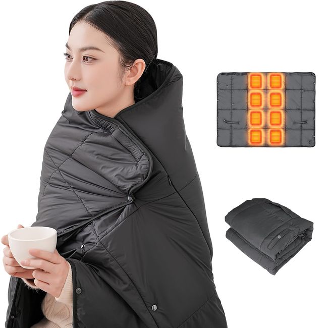 Electric Blanket Throw (Heating in 15 Seconds, Ultra Lightweight, 8 Heater Heaters) Electric Heating Shoulder Blanket, Dual Use, USB Powered, Fast Warming, 3 Temperature Adjustment, 47.2 x 35.4 inches