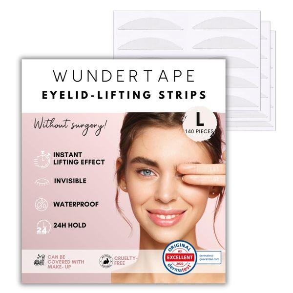 WUNDERTAPE Double Eyelid Tape 144 x L instant eyelid lift strips (eyelid tapes for hooded droopy eyes) eye tape stickers for 24h stay, waterproof