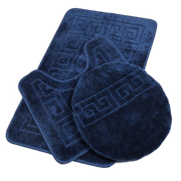 Pauwer Bathroom Rugs Sets 3 Piece with Toilet Cover, Non Slip and U-Shaped Contour Toilet Mat, Absorbent Bath Mat Set, Machine Washable for Floor, Navy