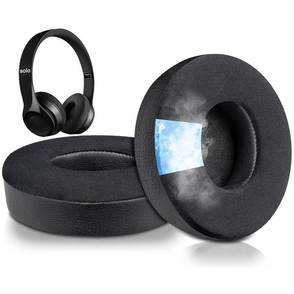 SoloWIT Cooling Gel Replacement Ear Pads Cushions for Beats Solo 2 & Solo 3 Wireless On-Ear Headphones, Earpads with High-Density Noise Isolation Foam, Added Thickness - Black