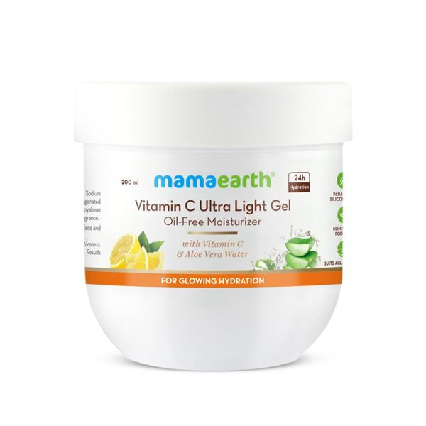 Mamaearth Vitamin C Ultra Light Gel Oil-Free Moisturizer For Face, Body and Hands; with Aloe Vera Water for Glowing Hydration 200 ml (Pack of 1)