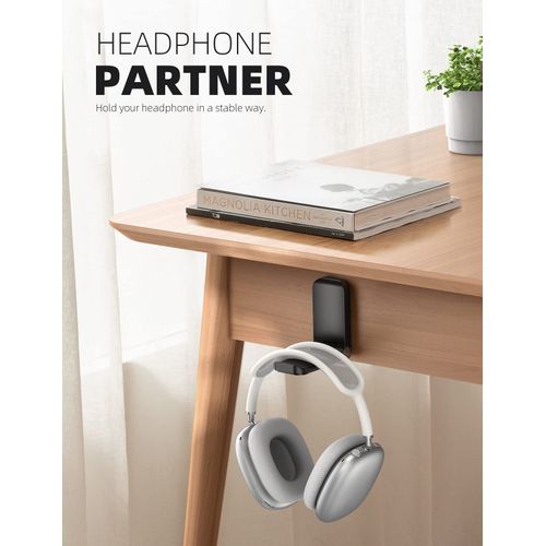 Lamicall Headset Holder, Headphone Stand, Magnetic Foldable Headphone Holder, Universal Self-Adhesive Headphone Hook for Over Ear Headphones, Gaming Headset Accessories, Black