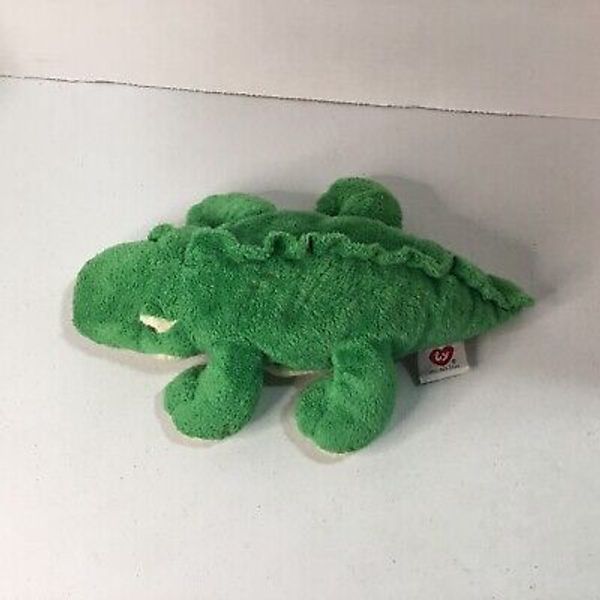 Ty Pluffies Crocodile Alligator Chomps Baby Green Beanie Tylux Plush 2005