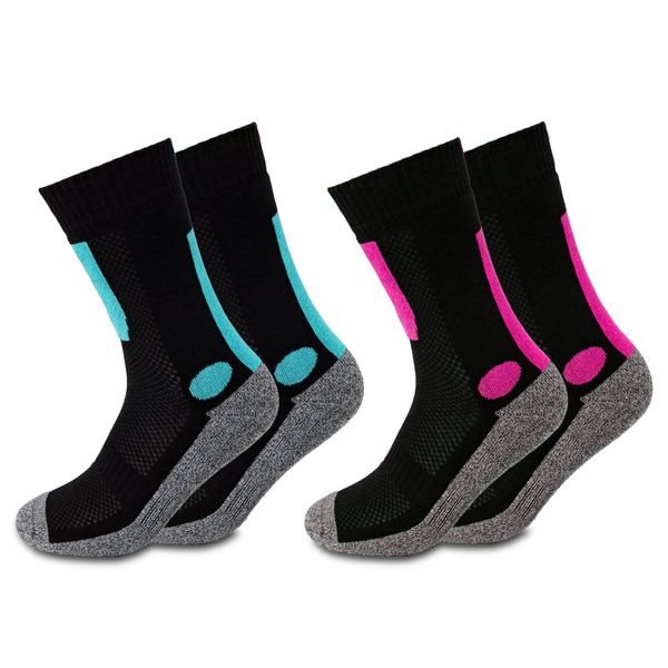 Occulto 2 x pairs women's hiking socks, trekking socks, outdoor socks, functional socks with padded sole sizes, blue, 35-38