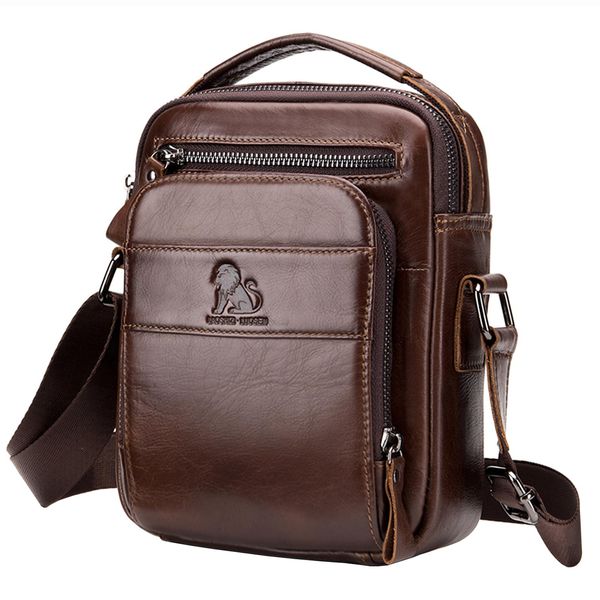 BAIGIO Men's Shoulder Bags Real Leather Cross Body Bag Men Vintage Crossbody Bag Sling Messenger Satchel Handbag with Shoulder Strap for Business Work Travel Holiday, Brown