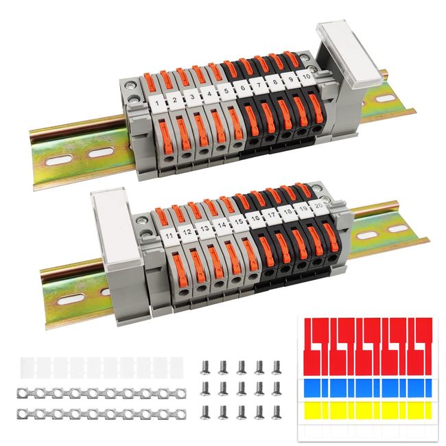 WACH AUF Reihenklemmen Hutschiene, Kompakte Steckklemme 20 Pcs klemmleiste Kit (10 Pcs Grau Reihenklemmen +10 Pcs Schwarz Reihenklemmen) für Automatisierungsprojekte, Garage, DIY-Projekte