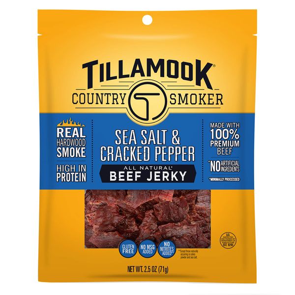 Tillamook Country Smoker Real Hardwood Smoked Beef Jerky, Sea Salt & Cracked Pepper, 2.5 Ounce