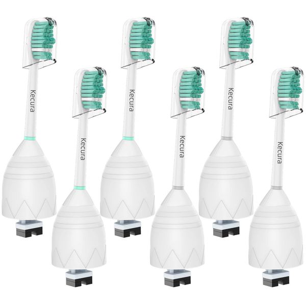 Kecura Replacement Brush-Heads Compatible with Philips Sonicare: e-Series Toothbrush Heads HX7022/66 fits Sonicare-Essence & CleanCare Electric Brush Handles, 6 Pack