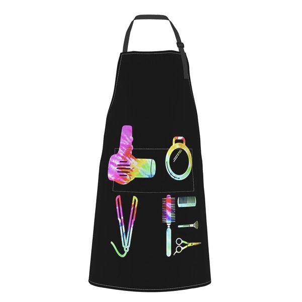 Wisedeal Rainbow Apron, Tie Dye Hair Drier Scissors Apron with 2 Pockets Adjustable Neck for Professional Salons Hair Stylist or Home Hair Cutting, for Salon Barber Hairdressers BBQ Grill Housewife