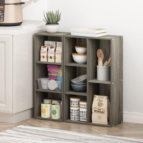 HomeStock Farmhouse Fresh 5-Cube No Tool Assembly Open Shelf 9.4D x 19.5W x 31.5H Inches Spacious Storage with Easy Assembly for Any Room French Oak