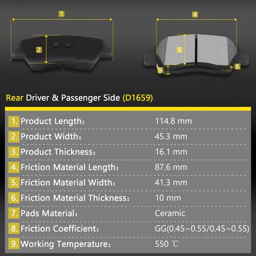 INEEDUP Ceramic Disc Brake Pads Rear For Cadillac ATS 2013-2018,For Cadillac CTS 2014-2019 D1659(4PCS)