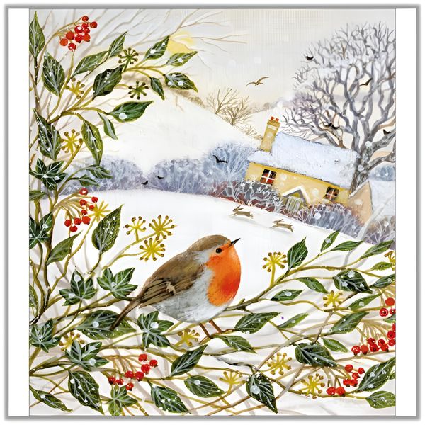 Charity Christmas Cards Pack of 5 - Age UK, Marie Curie, BHF, Mind - Artistic Festive Design - Jolly Robin and Countryside Scene - Made in the UK - Eco Friendly