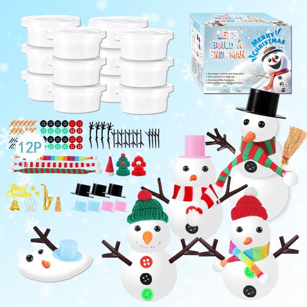 12 Pack Build a Snowman Kit Christmas Crafts Gift for Kids, Xmas Activities Creative Kids Air Dry Modeling Clay Snowman DIY Toys for Holiday Favor Supplies