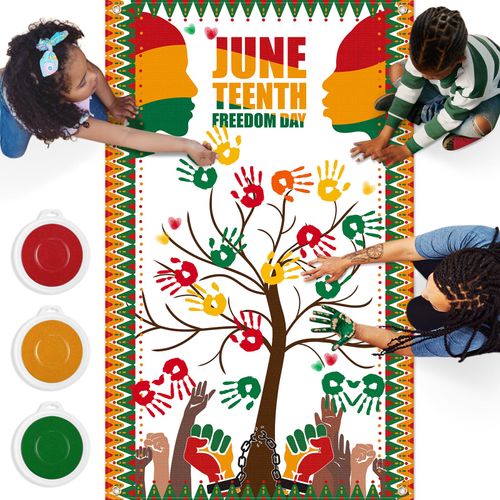 Affrolling 51 x 32 Inch Juneteenth Activities Handprint Craft Kit Juneteenth Party Favors with 3 Large Ink Pads Banner Posters Backdrop Freedom Day Activities for Classroom Decorations Outdoor