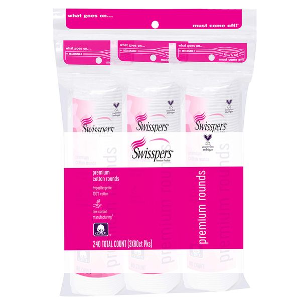 Swisspers Premium 100% Cotton Rounds, Hypoallergenic, 240 Count
