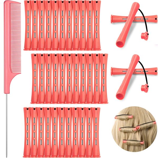 WILLBOND 36 Pieces Cold Wave Rod Hair Perm Rods Hair Rollers Perming Rods Curlers with Steel Rat Tail Comb for Hairdressing Styling