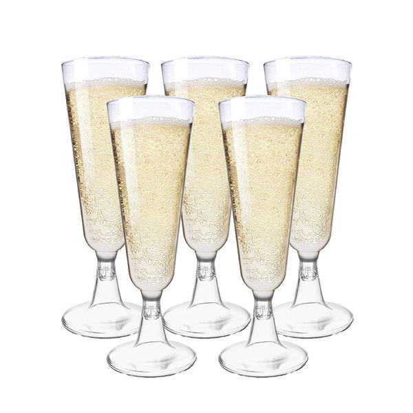 MATANA 48 Premium Elegant Clear Plastic Champagne Flutes, 150ml - Reusable Toasting Glasses, Cocktail Prosecco Glasses for Weddings, Birthdays, Christmas, BBQ & Garden Parties