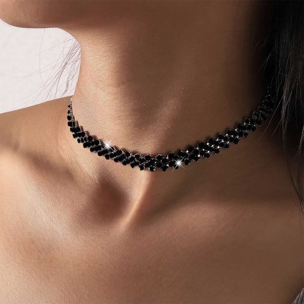 JONKY Rhinestone Choker Necklace Gold Chokers Crystal Necklaces Sparkly Neck Jewelry Prom Accessories for Women and Girls (Black)