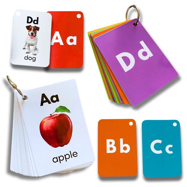 Alphabet Flash Cards for Kids, Early Learning First Word Cards for Preschool Children and Toddlers, Teach ABC Letters, English Words, Uppercase and Lowercase