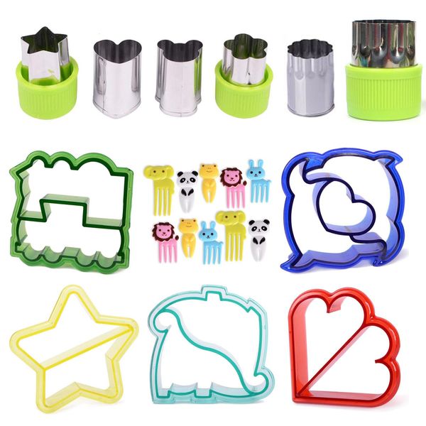 21pcs Sandwich Cutters for Children, Sandwich Cutters Set for Kids, Bread Sandwich Cutter, Cookie Cutters, Vegetable Cookie Cutters with Comfort Grip, Stainless Steel Fruit Shape Cutters, for Baking