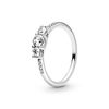 Pandora Timeless Women's Sterling Silver Clear Three-Stone Ring, Size 52, With Gift Box