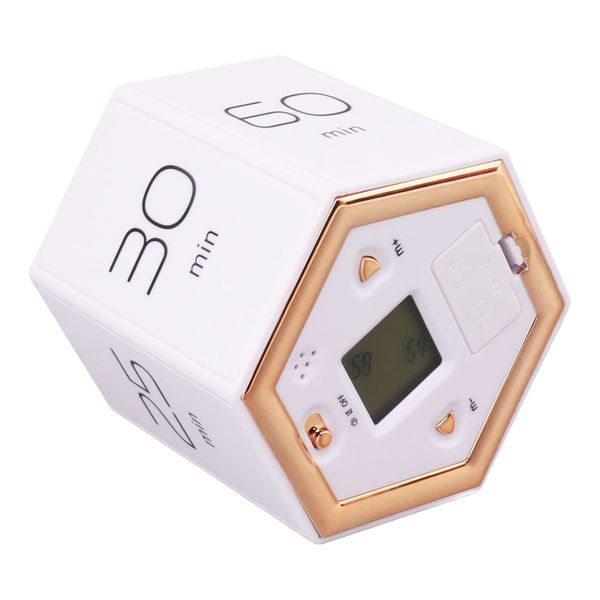 Hilitand Compact Battery Operated Flip Timer Cube Timer Magnetic Mute Function Time Management (White)