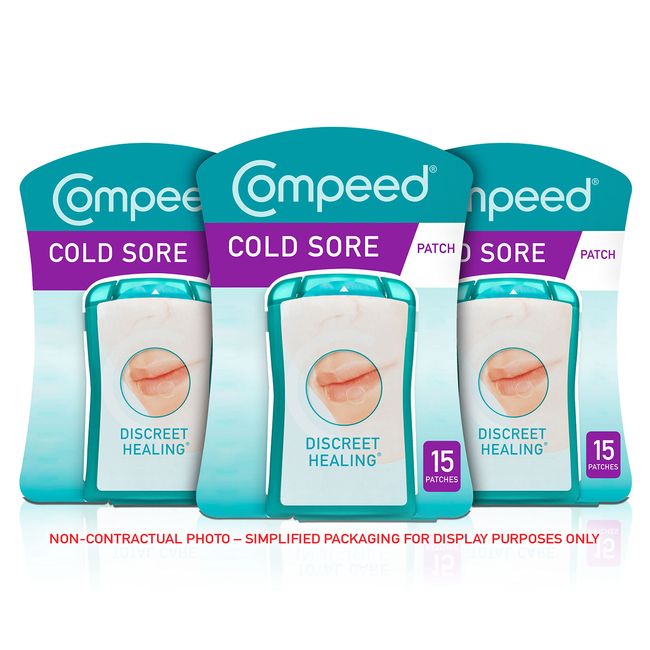 Compeed Cold Sore Discreet Healing Patch, 45 Patches (3 Packs of 15), Cold Sore Treatment, More Convenient than Cold Sore Creams, Dimensions: 1.5 x 1.5 cm