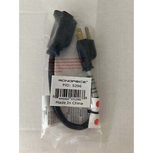 Monoprice 1 FT Extension Cord Black #5296 NEW